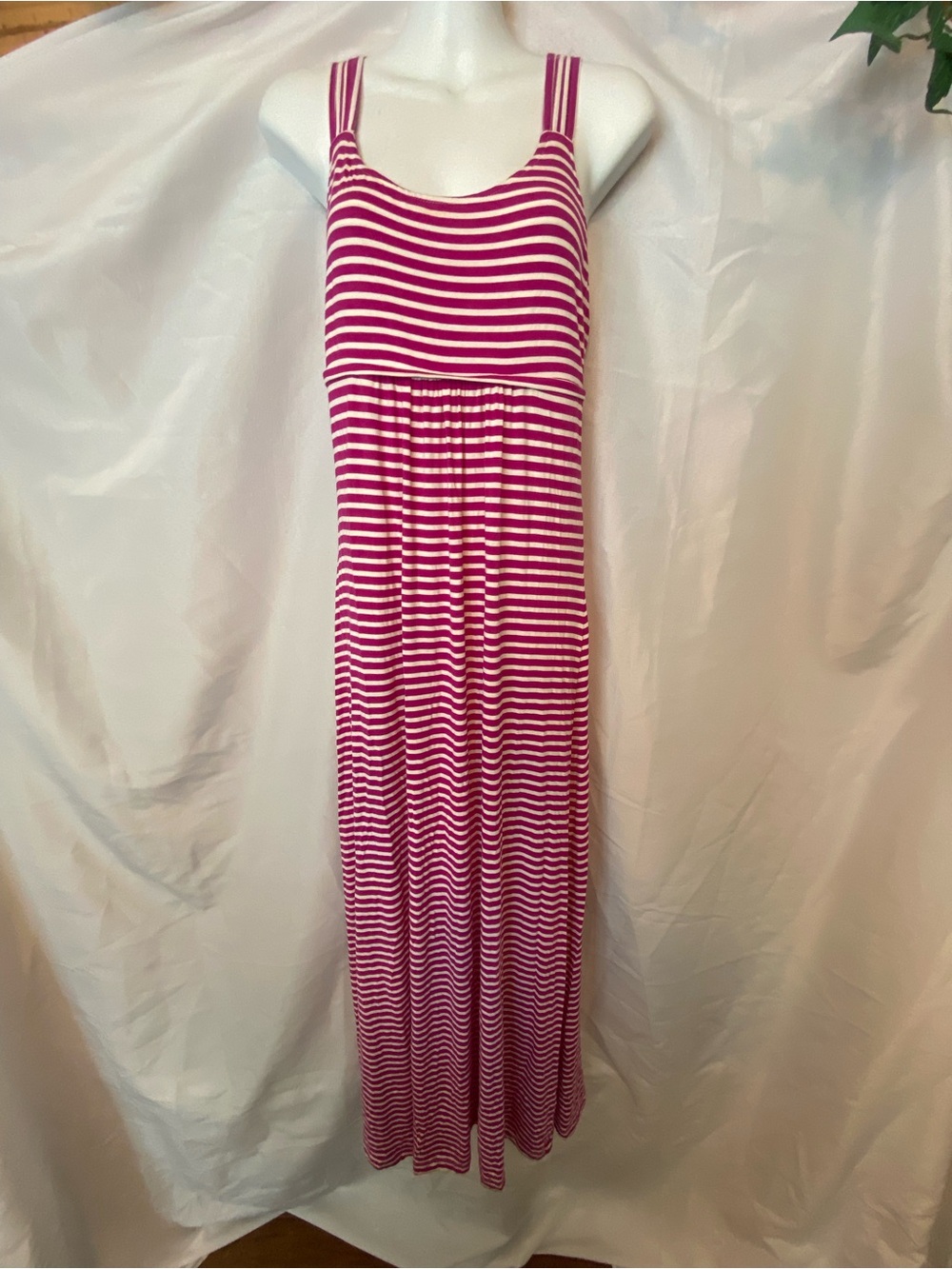 NWT Calvin Klein Fuchsia and White Striped Tank Crossback Maxi Dress